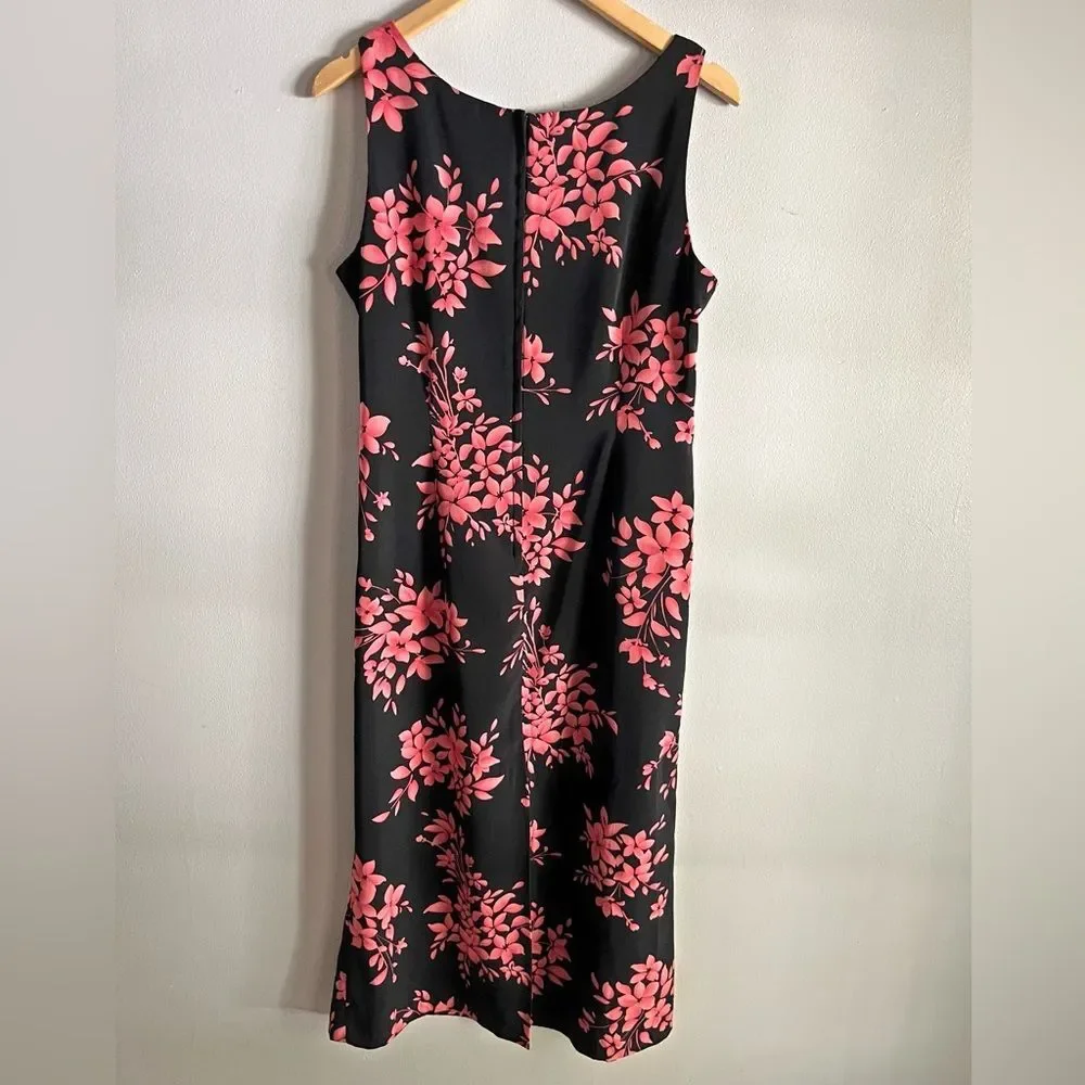 Vintage Studio I Black Pink Floral Midi Dress Petite 10P Sleeveless